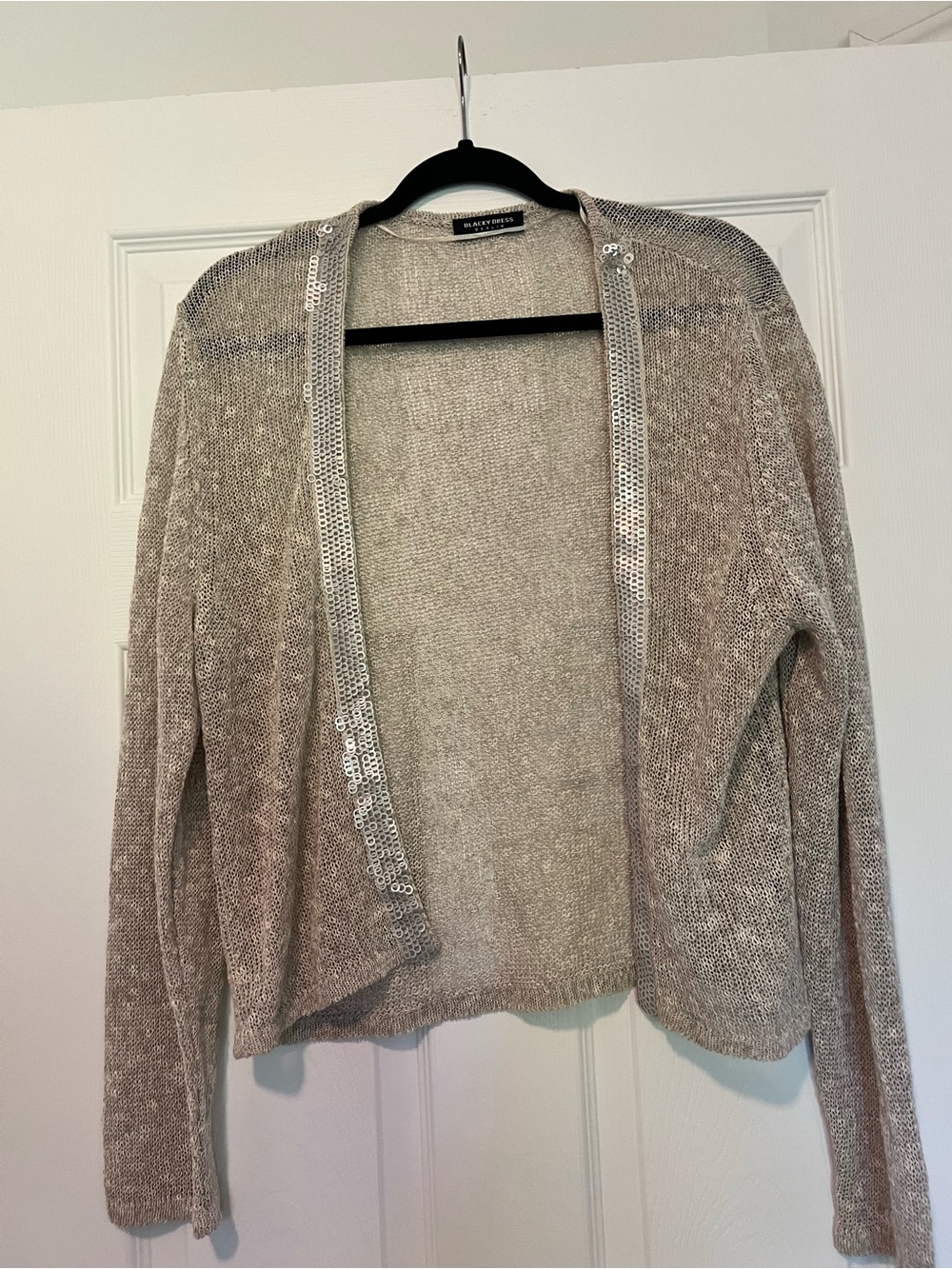 Blacky Dress Berlin  Sequin Trim Open Cardigan - Light Beige